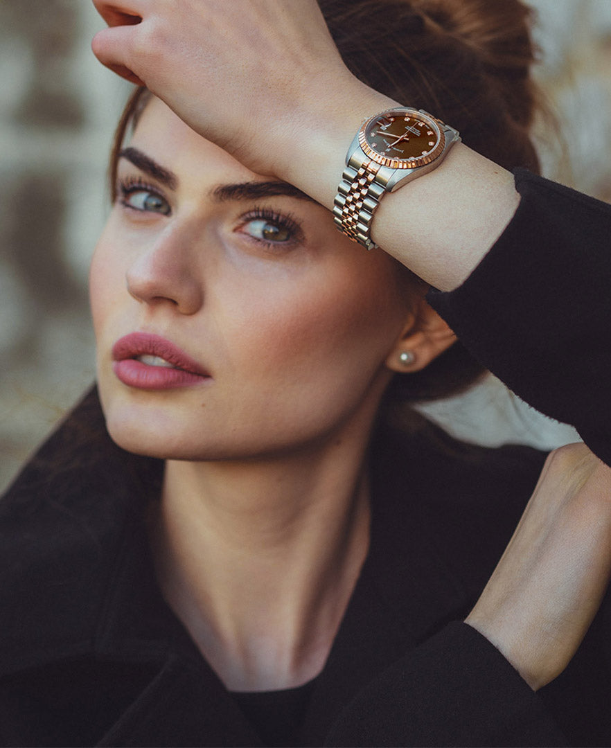 Jacques Du Manoir Inspiration Ladies Watch NRO.25 – Swiss Made, 36mm, Two-Tone Rose Gold, Brown Dial, Quartz