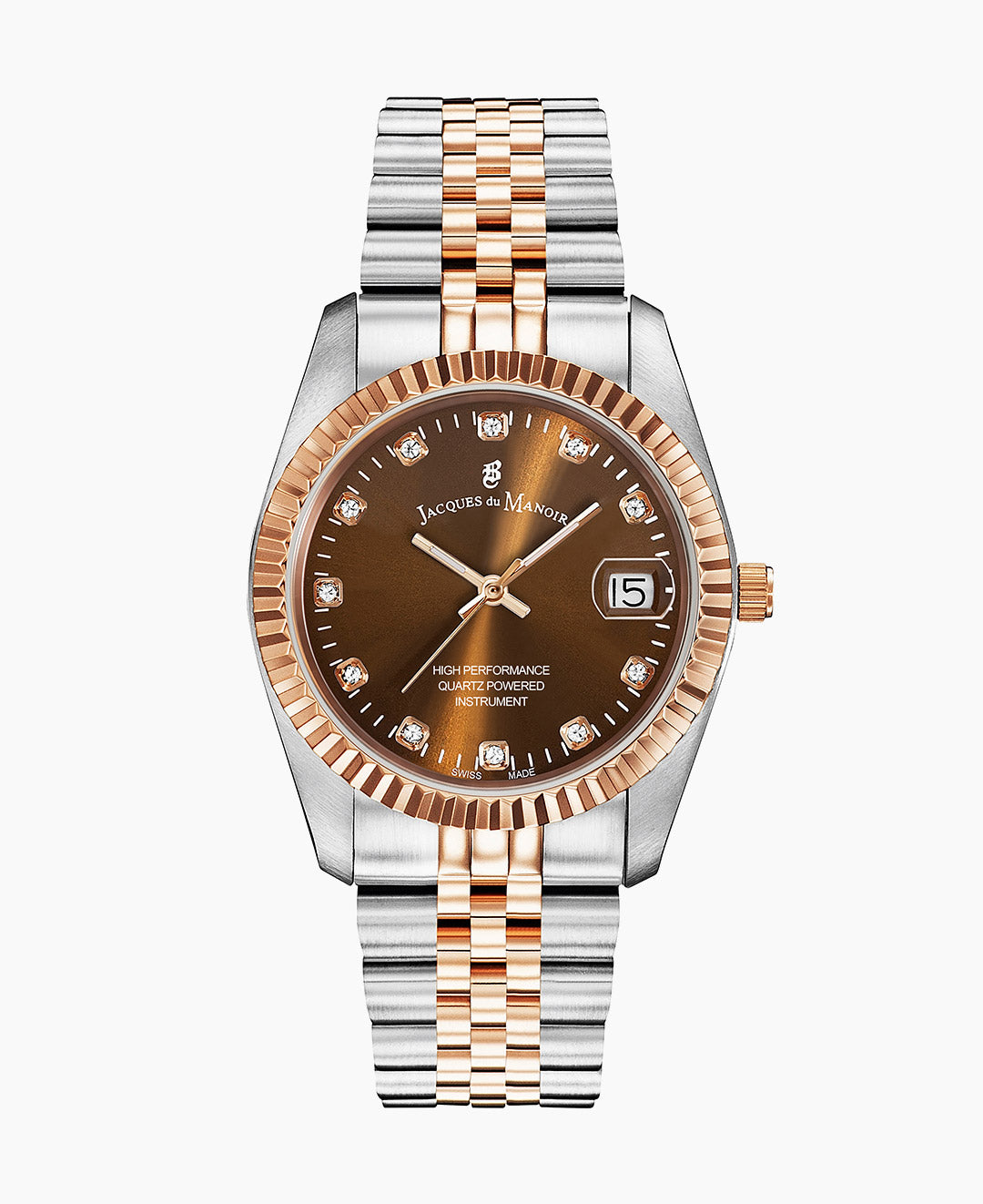 Jacques Du Manoir Inspiration Ladies Watch NRO.25 – Swiss Made, 36mm, Two-Tone Rose Gold, Brown Dial, Quartz
