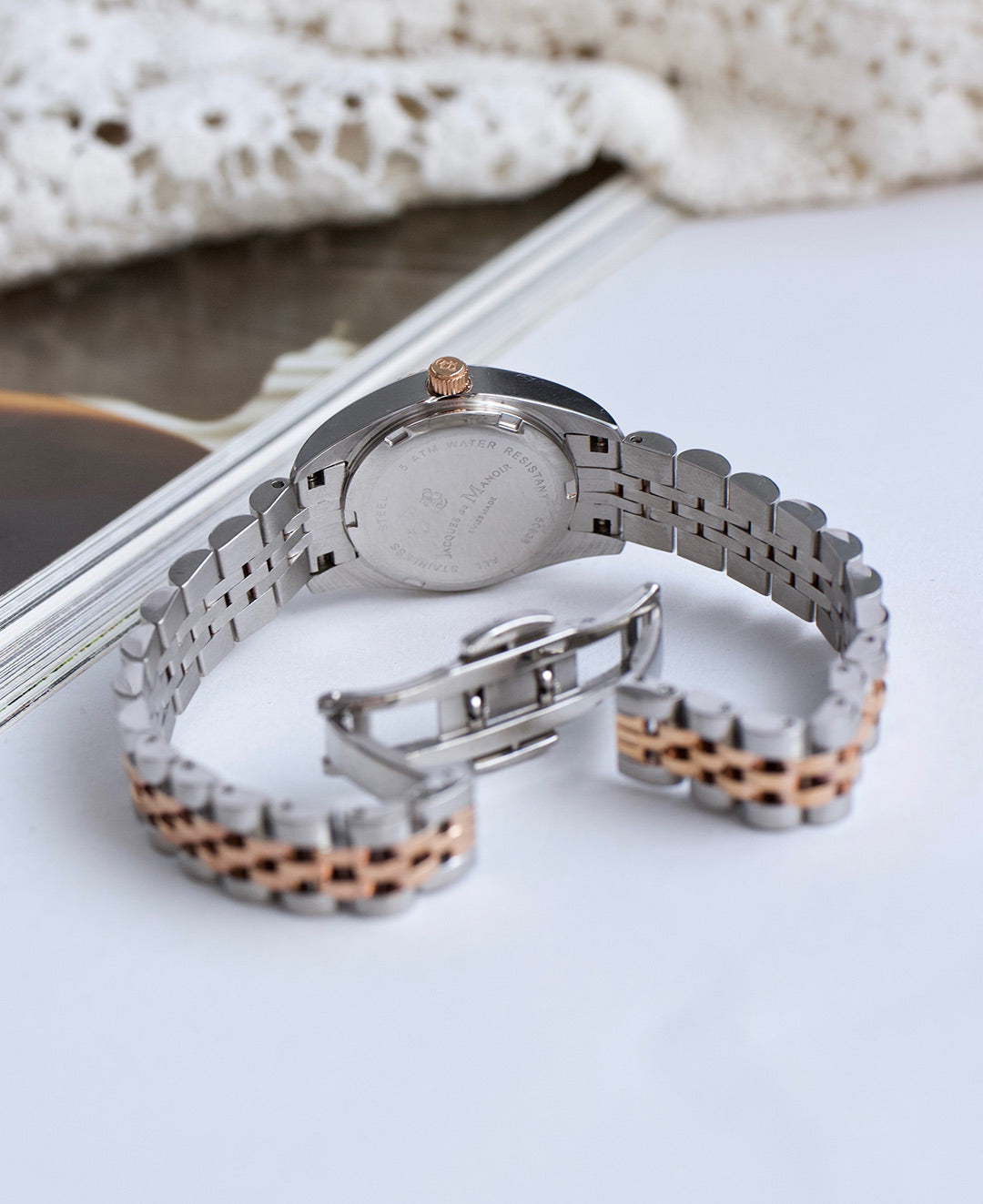 Jacques Du Manoir Inspiration Ladies Watch NRO.26 – Swiss Made, 26mm, Two-Tone Rose Gold, Brown Dial, Quartz