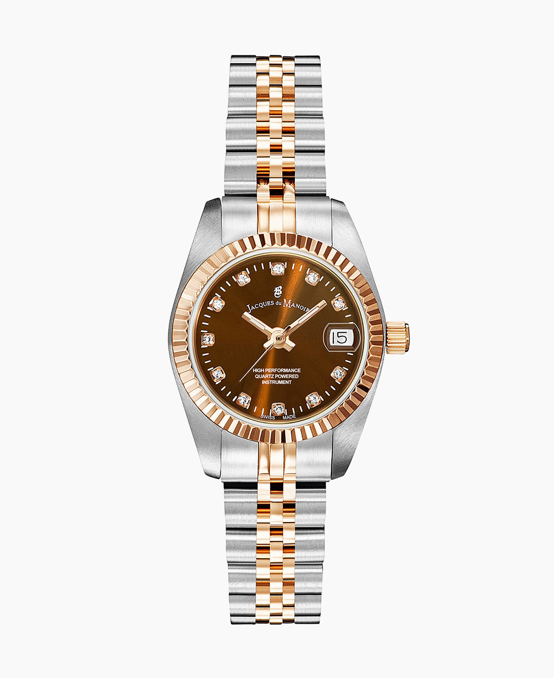 Jacques Du Manoir Inspiration Ladies Watch NRO.26 – Swiss Made, 26mm, Two-Tone Rose Gold, Brown Dial, Quartz