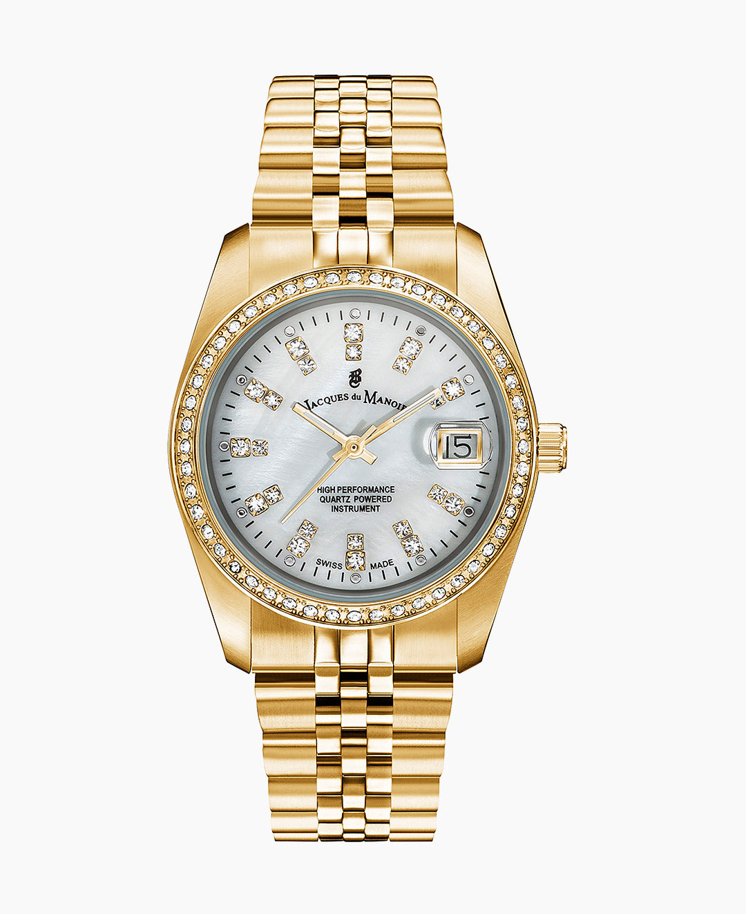 Jacques Du Manoir Inspiration Ladies Watch NROP.11 – Swiss Made, 36mm, Gold Bracelet, White Dial, Quartz