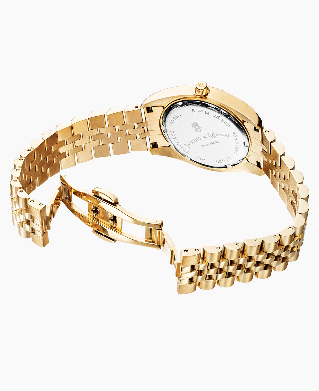 Jacques Du Manoir Inspiration Ladies Watch NROP.11 – Swiss Made, 36mm, Gold Bracelet, White Dial, Quartz