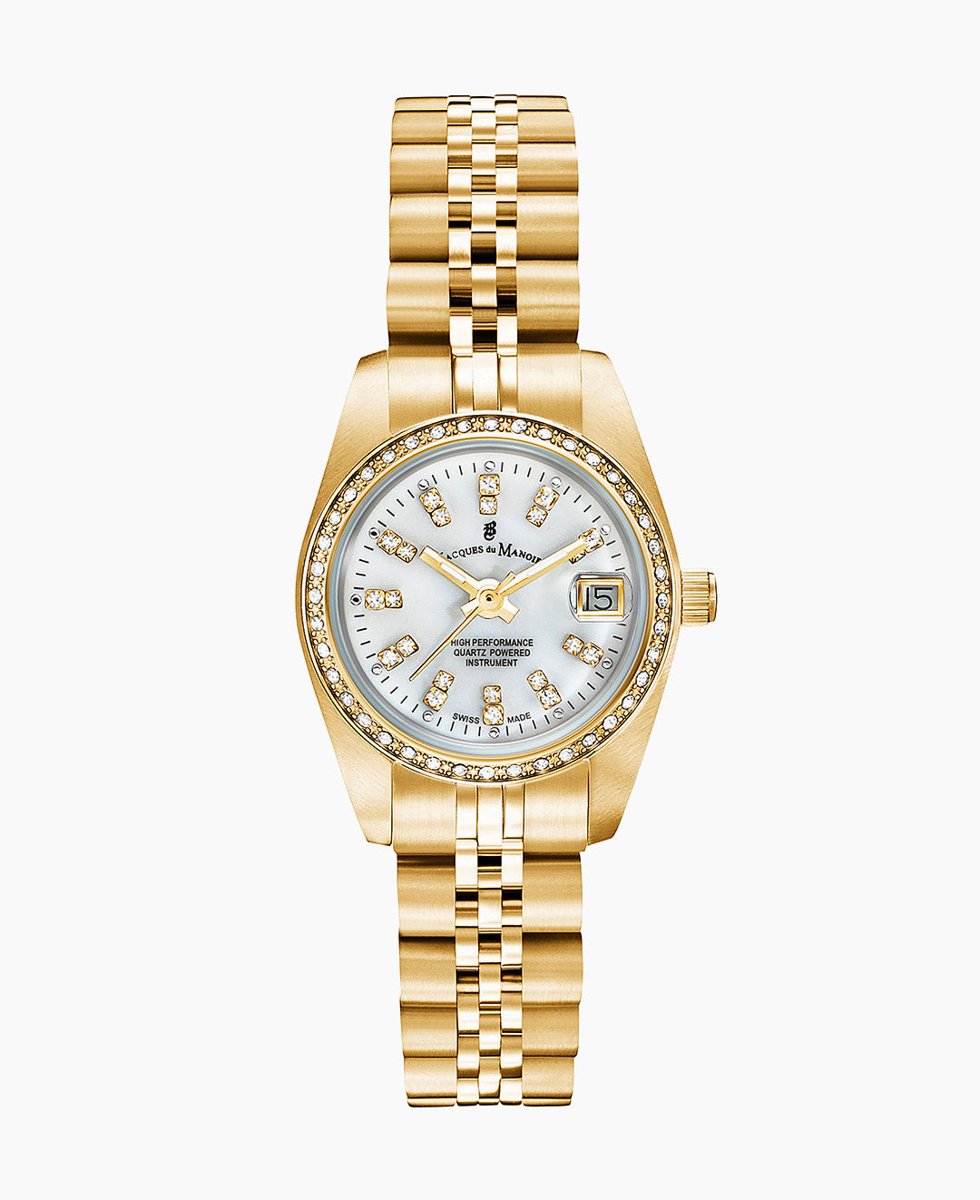Jacques Du Manoir Inspiration Ladies Watch NROP.12 – Swiss Made, 26mm, Gold Bracelet, White Dial, Quartz
