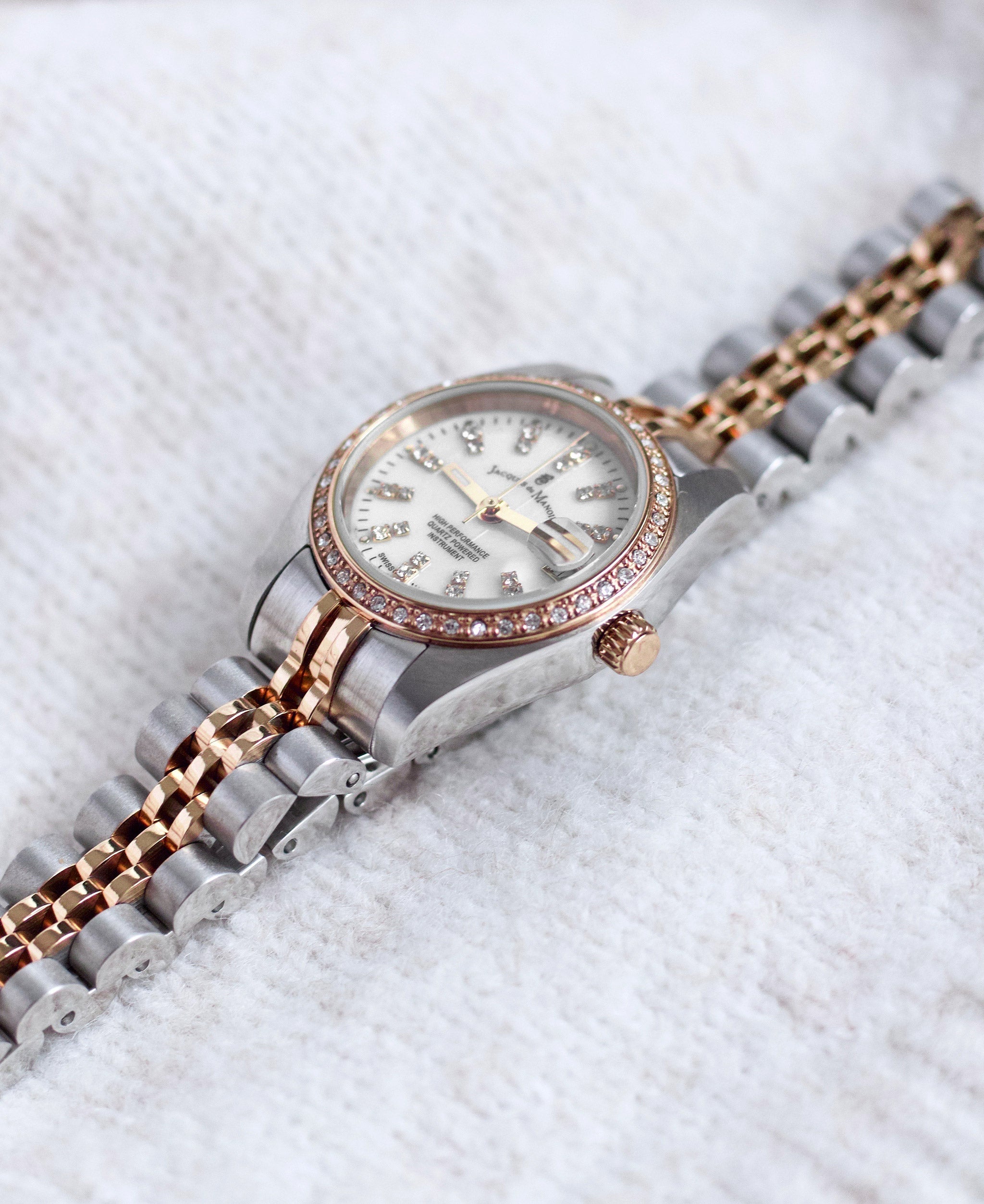 Jacques Du Manoir Inspiration Ladies Watch NRO.24 – Swiss Made, 26mm, Two-Tone Silver & Rose Gold, White Dial, Quartz
