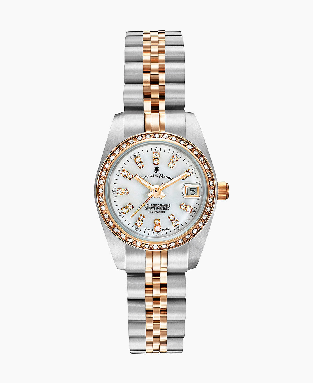 Jacques Du Manoir Inspiration Ladies Watch NRO.24 – Swiss Made, 26mm, Two-Tone Silver & Rose Gold, White Dial, Quartz