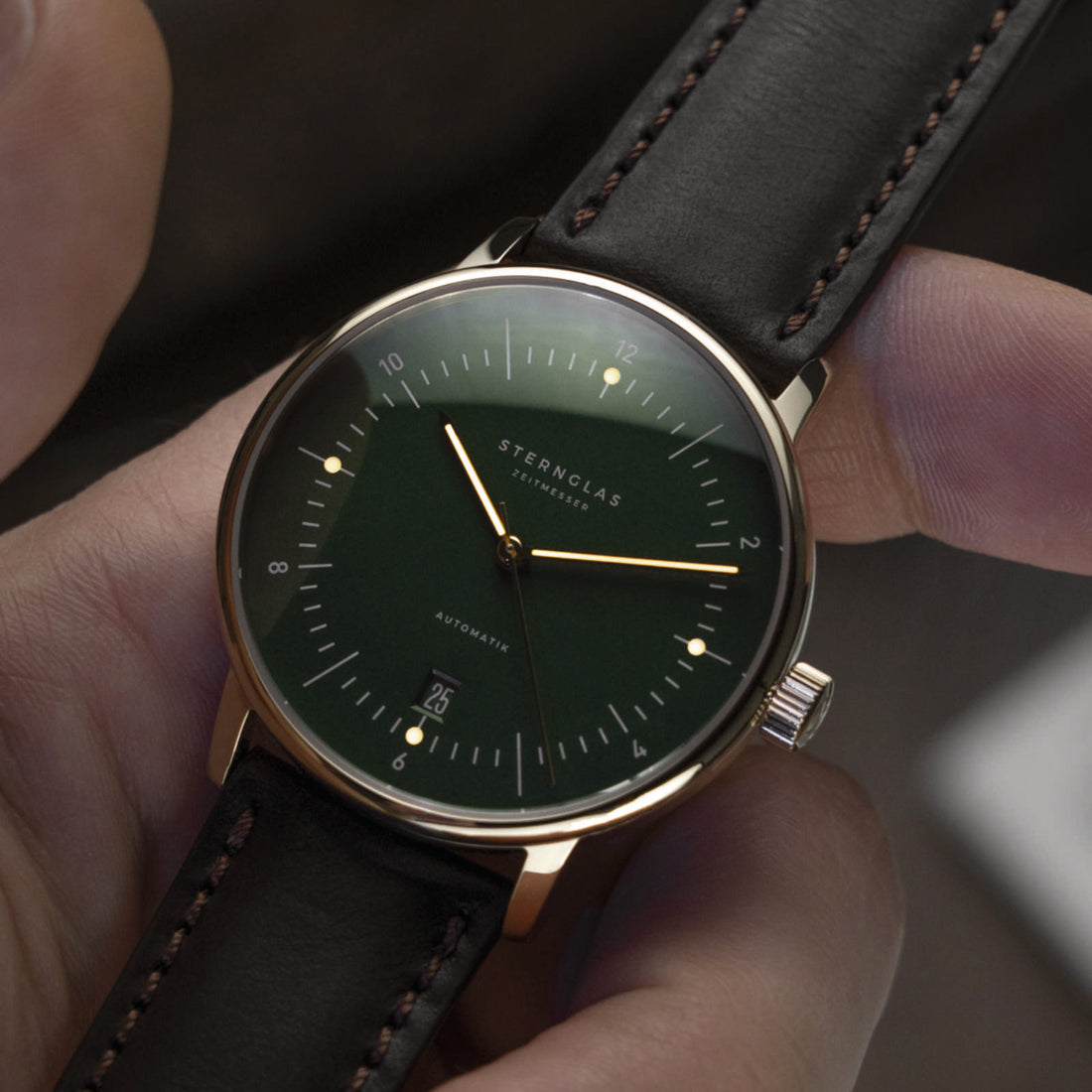Sternglas Naos Automatik – Dark Green Gold with Brown Leather