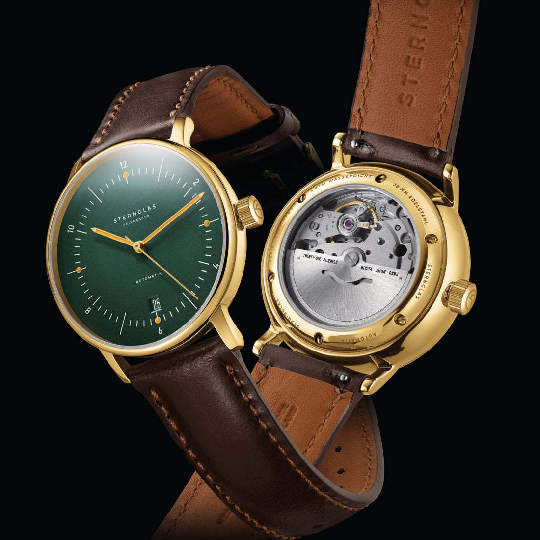 Sternglas Naos Automatik – Dark Green Gold with Brown Leather