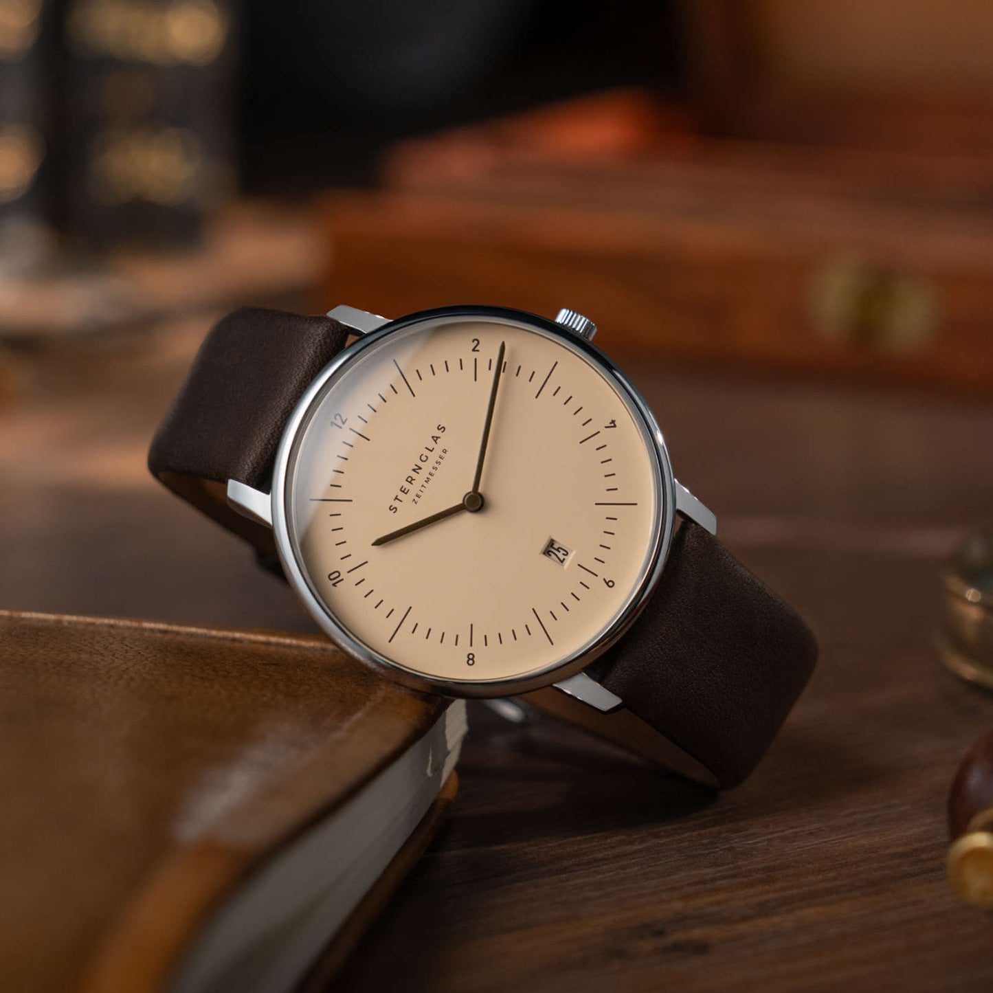 Sternglas Naos Sand Brown Silver 38mm Miyota GR12 Quartz Men’s Watch