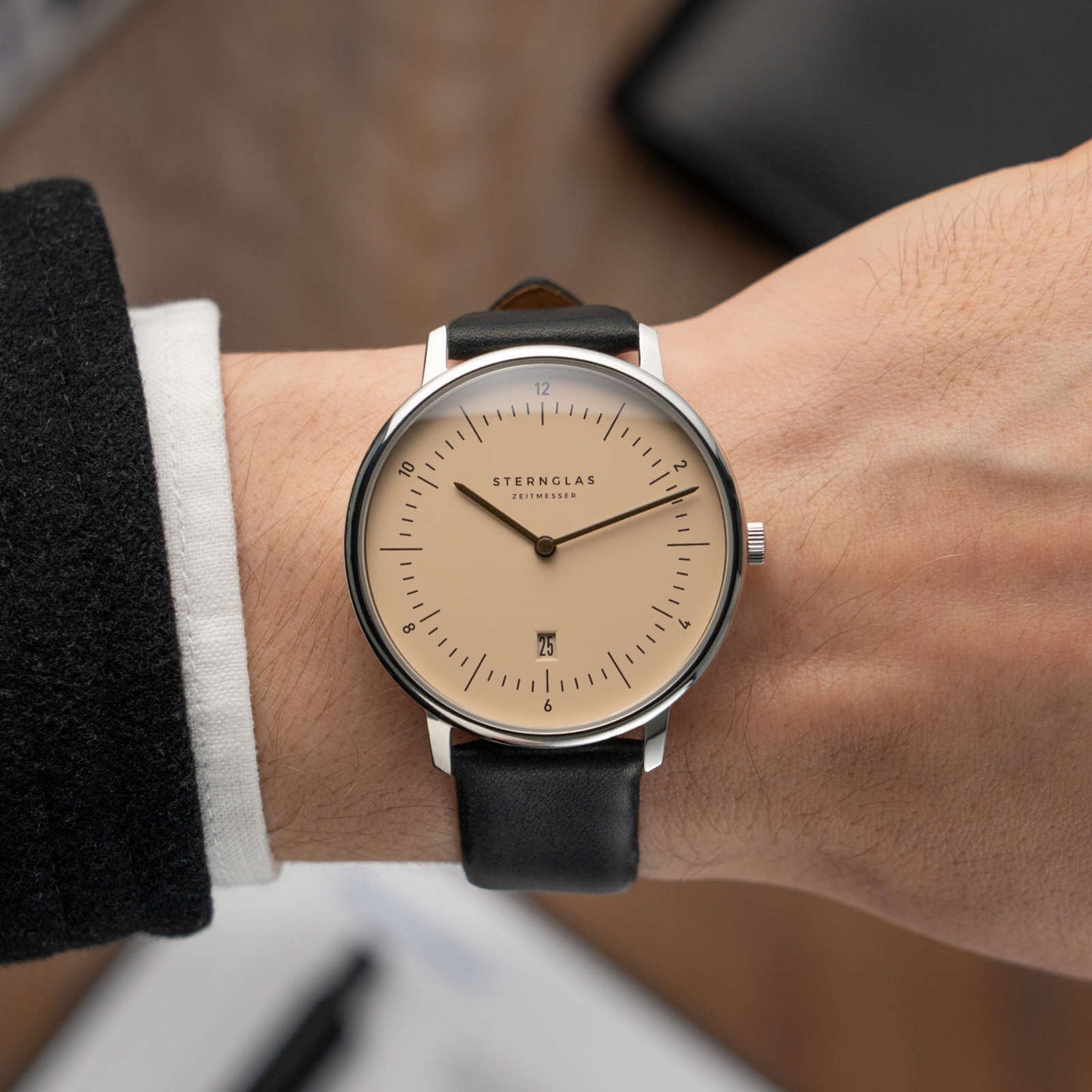 Sternglas Naos Sand Brown Silver 38mm Miyota GR12 Quartz Men’s Watch