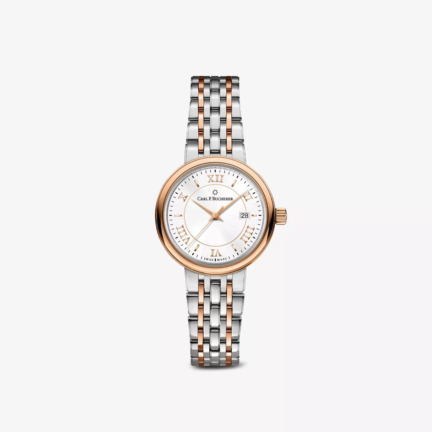 Carl F. Bucherer Adamavi Women's 31mm Automatic Watch 00.10320.07.15.21 – Swiss Automatic Movement, Silver Dial, 18K Rose Gold & Stainless Steel Case & Bracelet, 30m Water Resistance