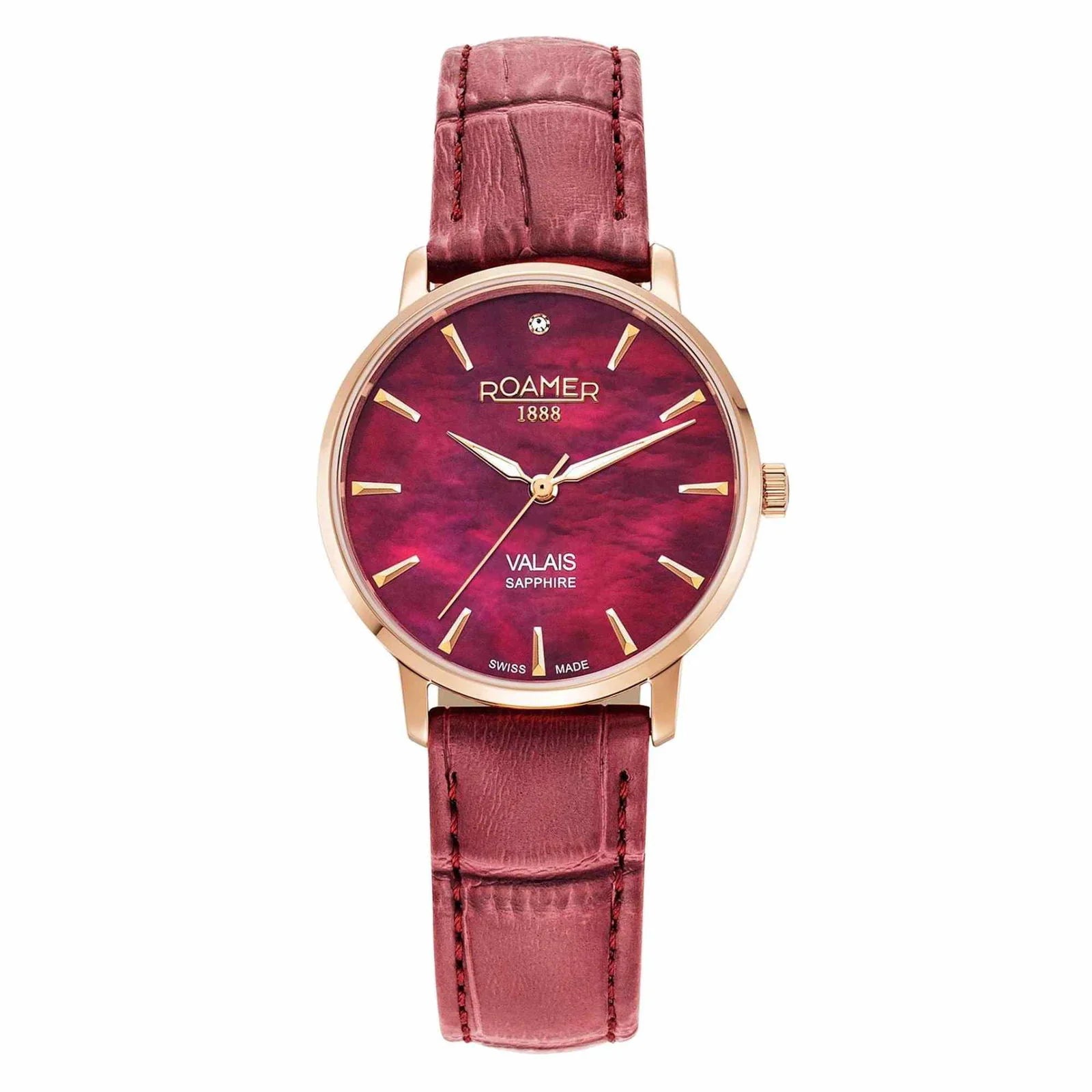 Roamer Valais – Ladies Diamond Watch, Red MOP Dial