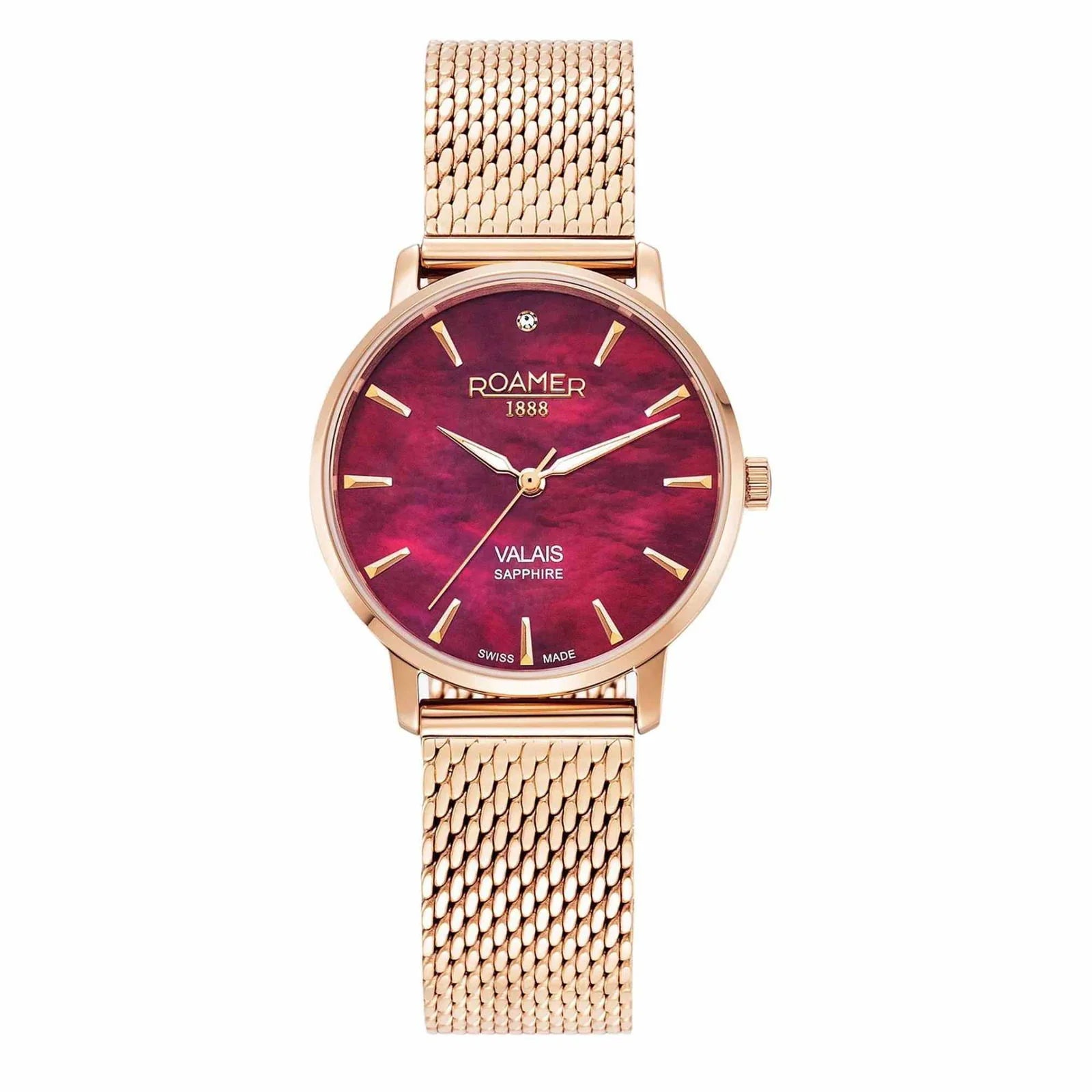 Roamer Valais – Ladies Diamond Watch, Red MOP Dial