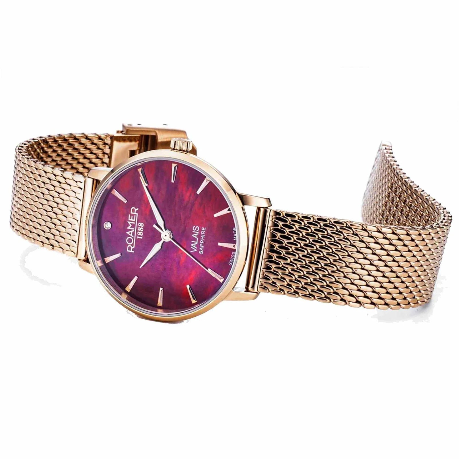 Roamer Valais – Ladies Diamond Watch, Red MOP Dial