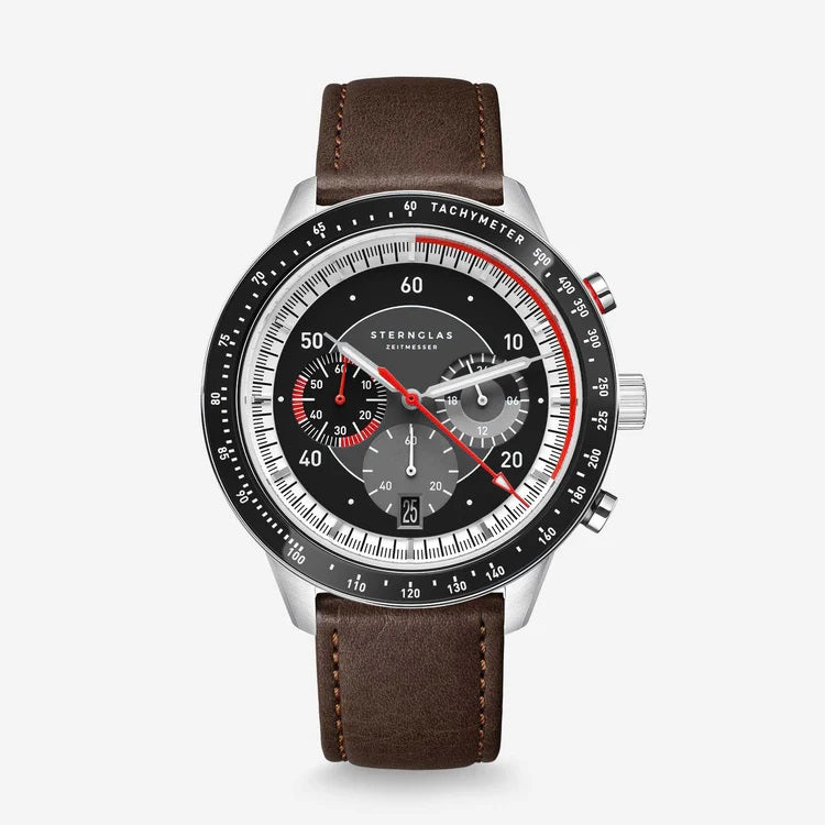 Sternglas Tachymeter 2.0 – Black / Brown Leather – S01-TM03-MO02