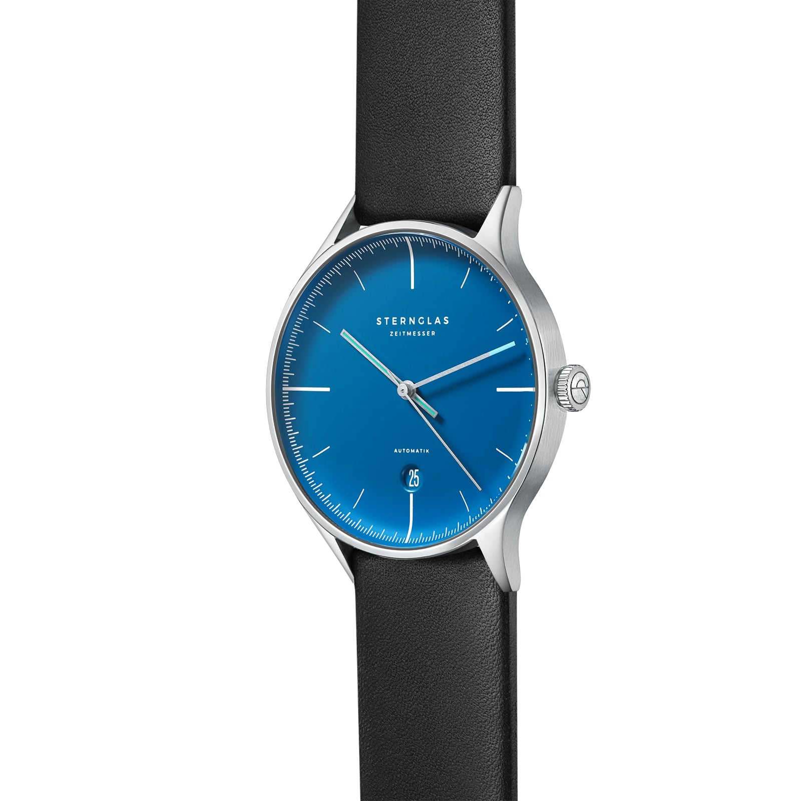 Sternglas ASTHET EDITION LUMARE 40mm Automatic Watch S02-ASL06-PR07, Blue Silver Dial, Sapphire Crystal, Premium Black Leather Strap, 5 ATM Water Resistant