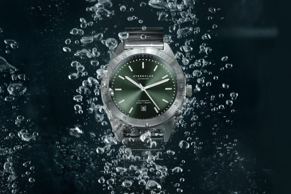 Sternglas MARUS 42mm Automatic Dive Watch S02-MA09-ME03, Green-Silver Dial, Sapphire Crystal, Stainless Steel Strap, 20 ATM Water Resistant