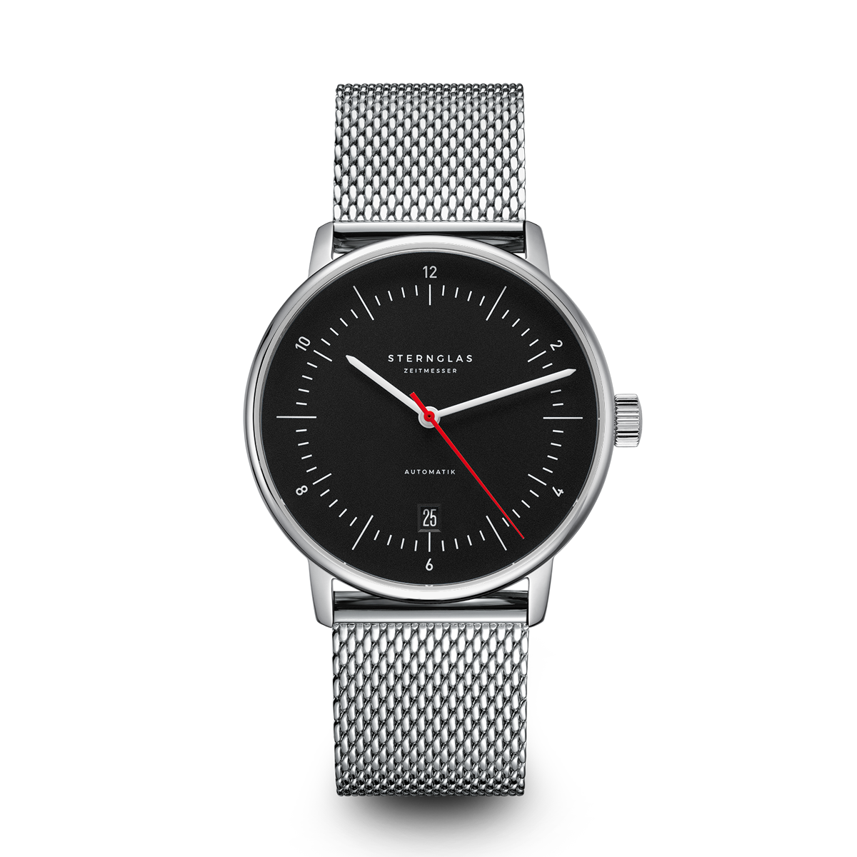 Sternglas Naos Automatic 38mm Black Dial Mesh Strap S02-NA43-MI04