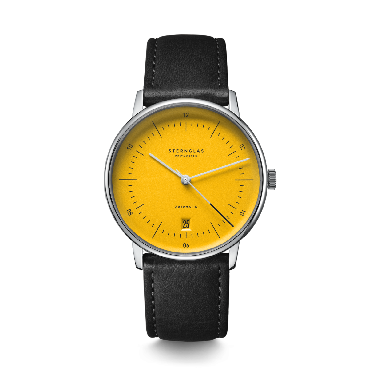 Sternglas NAOS AUTOMATIC Edition Yellow 38mm Automatic Watch S02-NAY23-MO01, Yellow Dial, Sapphire Crystal, Modena Black Leather Strap, 5 ATM Water Resistant