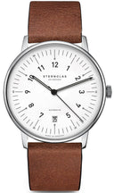 Sternglas SELECTA 38mm Automatic Watch S02-SE01-VI14, White Dial, Sapphire Crystal, Vintage Mahogany Leather Strap, 5 ATM Water Resistant