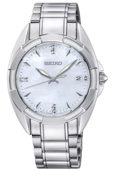 Seiko Quartz Ladies Watch SKK885P1 – Japanese Made 33.3mm Elegant Stainless Steel, Mother of Pearl Dial, Sapphire Crystal, 100M Water Resistance