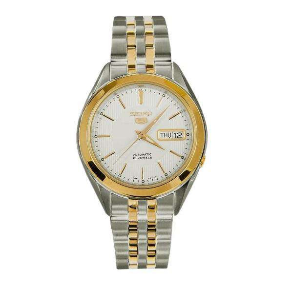 Seiko 5 Two-Tone Men’s Watch SNKL24K1 – Japanese Made 36mm Automatic Watch, Stainless Steel, Hardlex Crystal, Day-Date Display, 30M Water Resistance