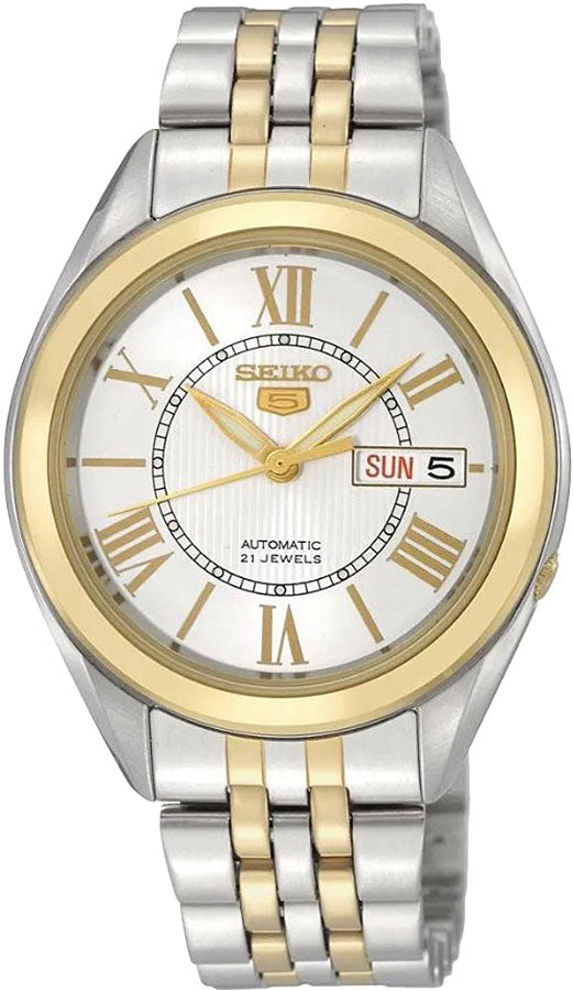 Seiko 5 SNKL36J1 – 37mm Automatic Watch, Silver Dial, Stainless Steel Bracelet, Hardlex Crystal, Day-Date Display, 30M Water Resistance