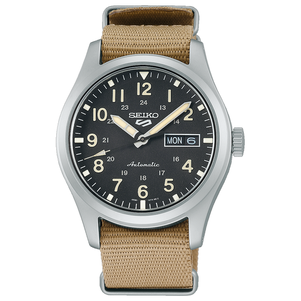 Seiko 5 Sports Men's Watch SRPG35K1 – Japanese Made 39.4mm Automatic Watch, Stainless Steel, Nylon Strap, Hardlex Crystal, Day-Date Display, 10 Bar Water Resistance