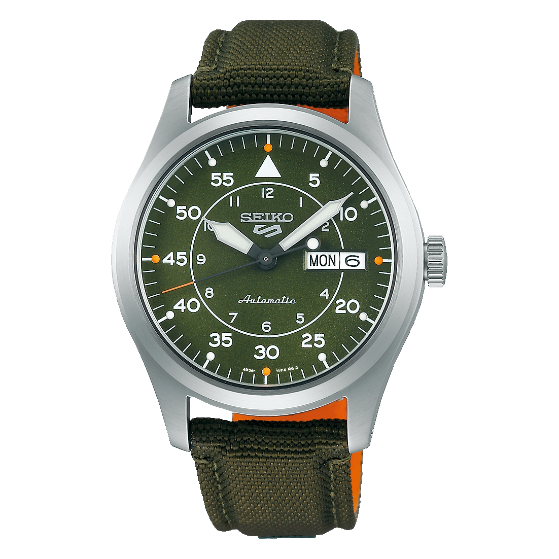 Seiko 5 Sports ‘Flieger’ SRPH29K1 – Japanese Made 40mm Automatic Pilot Watch, Green Dial, Nylon Strap, Hardlex Crystal, 10 Bar Water Resistance