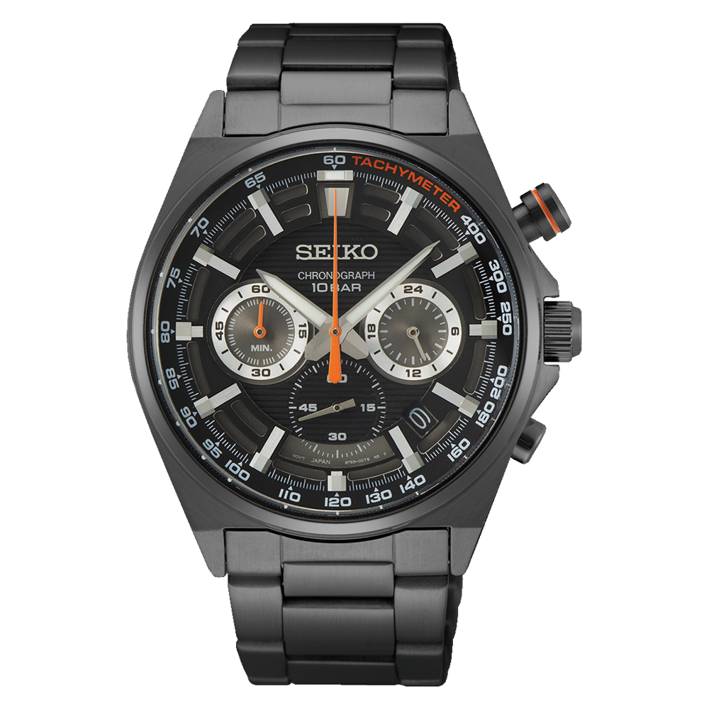 Seiko Chronograph SSB399P1 – 48mm Quartz Chronograph, Stainless Steel Hard-Coated Case, Hardlex Crystal, 1/5-Second Stopwatch, 10 Bar Water Resistance
