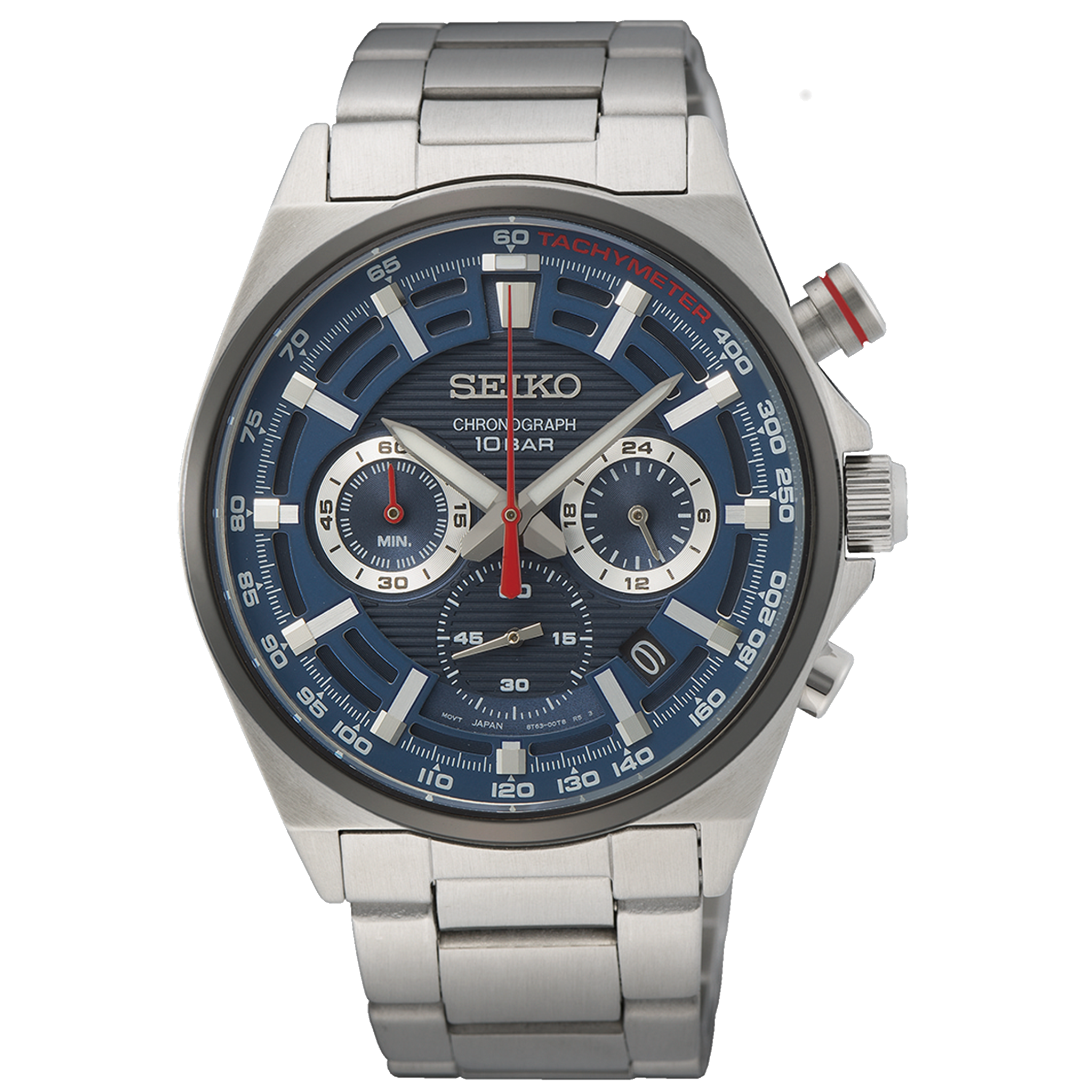 Seiko Chronograph SSB407P1 – 41mm Quartz Chronograph, Blue Dial, Stainless Steel Bracelet, Tachymeter Bezel, Hardlex Crystal, 10 Bar Water Resistance