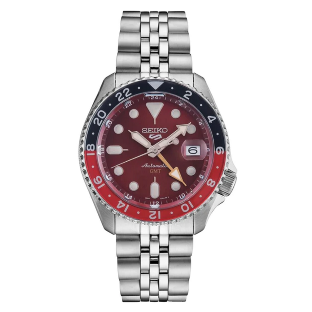 Seiko 5 Sports SSK031K1 – Japanese Made 42mm Automatic GMT Watch, 24-Hour Rotating Bezel, Hardlex Crystal, Stainless Steel Bracelet, 10 Bar Water Resistance