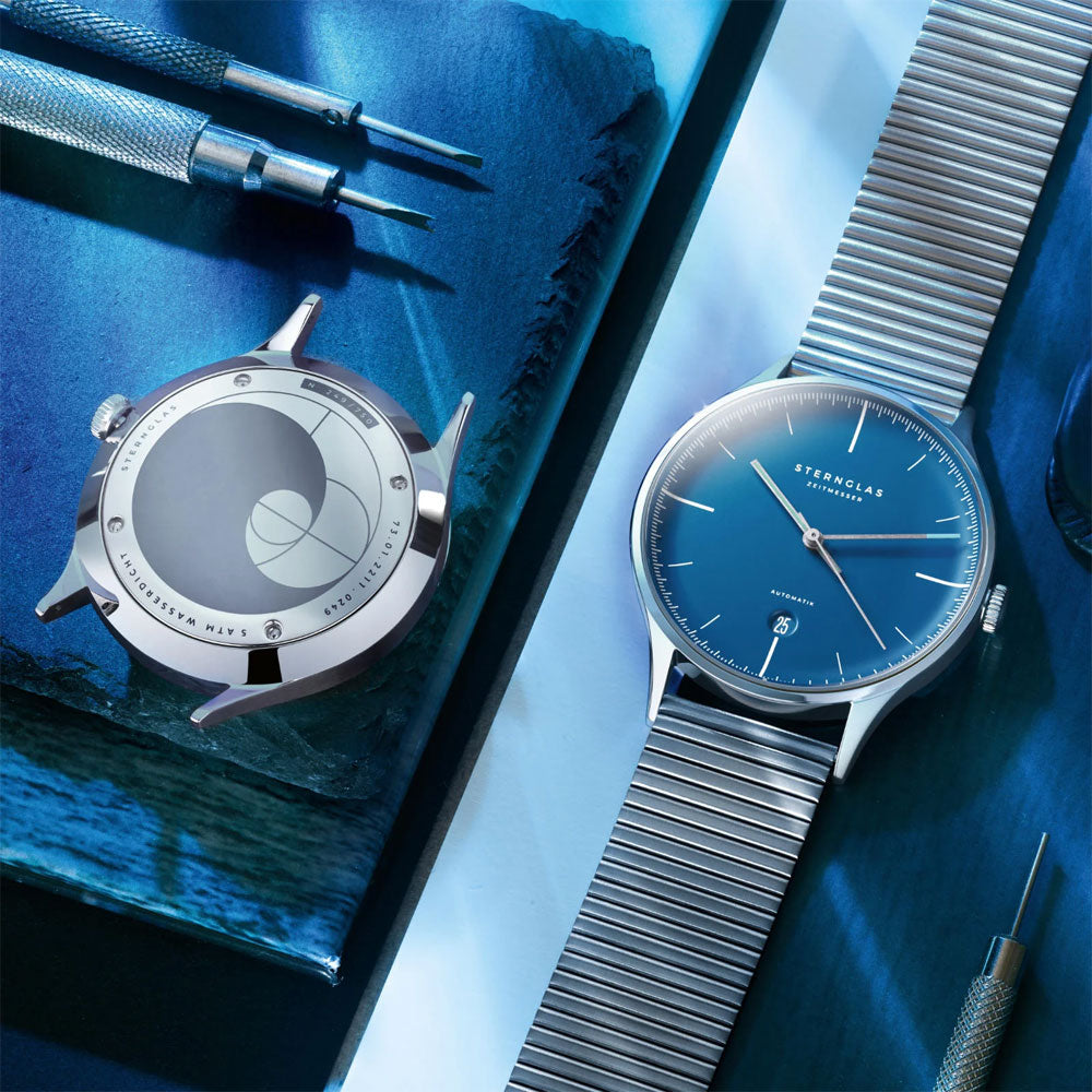 Sternglas ASTHET EDITION LUMARE 40mm Automatic Watch S02-ASL06-ME06, Blue Silver Dial, Sapphire Crystal, Segment Silver Stainless Steel Strap, 5 ATM Water Resistant