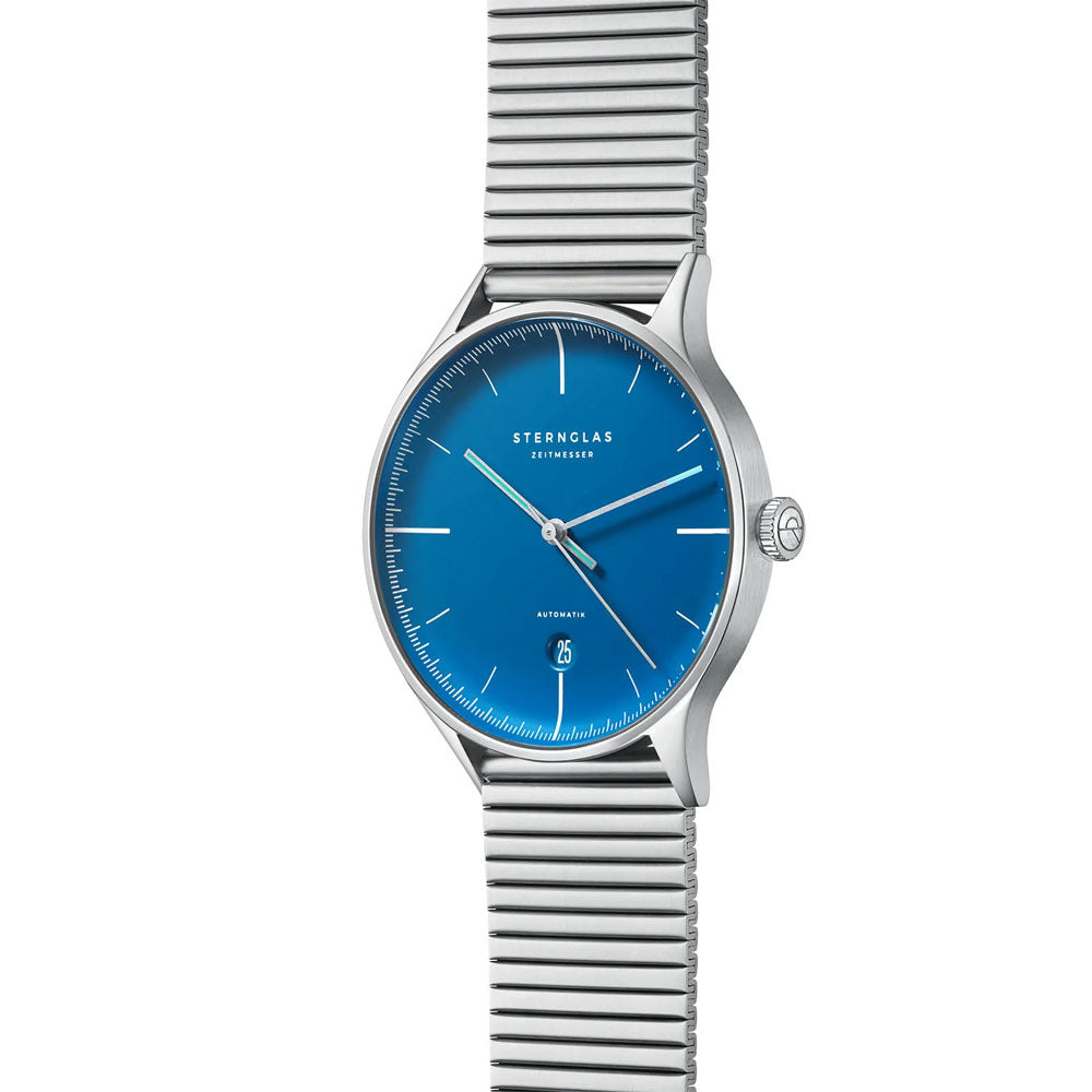 Sternglas ASTHET EDITION LUMARE 40mm Automatic Watch S02-ASL06-ME06, Blue Silver Dial, Sapphire Crystal, Segment Silver Stainless Steel Strap, 5 ATM Water Resistant