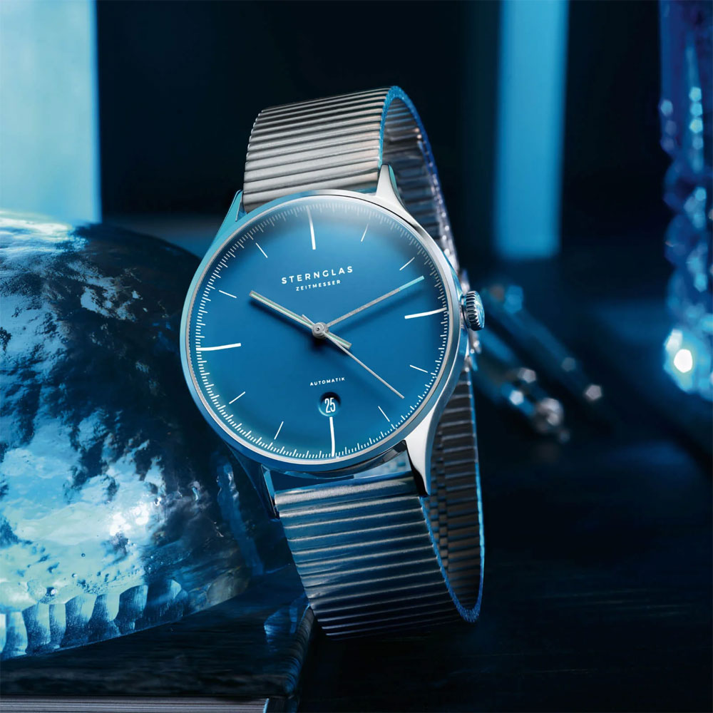 Sternglas ASTHET EDITION LUMARE 40mm Automatic Watch S02-ASL06-ME06, Blue Silver Dial, Sapphire Crystal, Segment Silver Stainless Steel Strap, 5 ATM Water Resistant