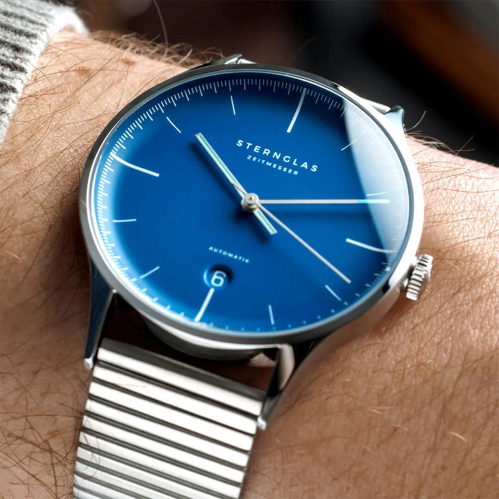 Sternglas ASTHET EDITION LUMARE 40mm Automatic Watch S02-ASL06-ME06, Blue Silver Dial, Sapphire Crystal, Segment Silver Stainless Steel Strap, 5 ATM Water Resistant