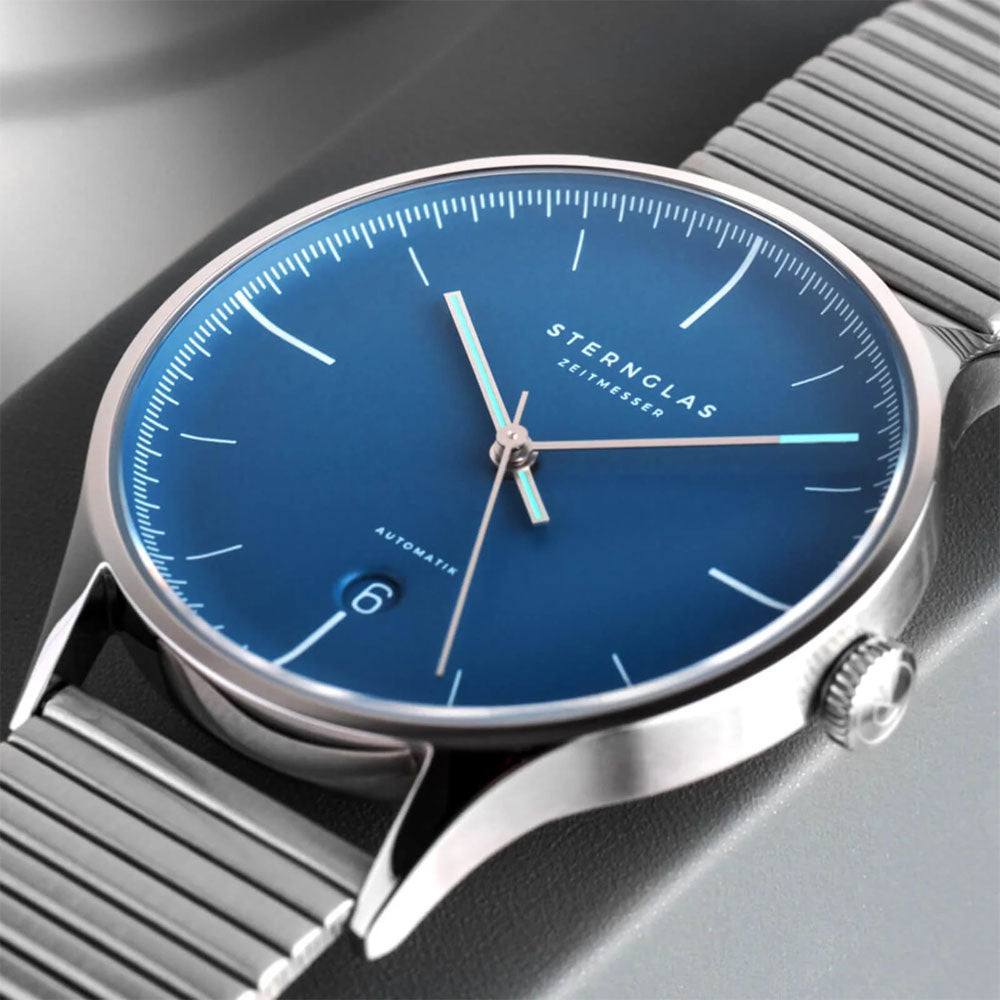 Sternglas ASTHET EDITION LUMARE 40mm Automatic Watch S02-ASL06-ME06, Blue Silver Dial, Sapphire Crystal, Segment Silver Stainless Steel Strap, 5 ATM Water Resistant