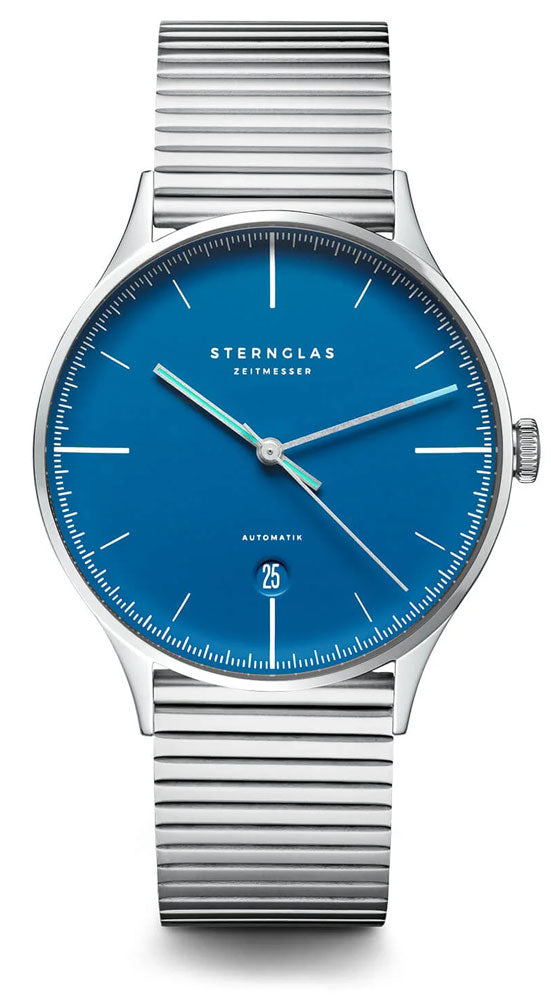 Sternglas ASTHET EDITION LUMARE 40mm Automatic Watch S02-ASL06-ME06, Blue Silver Dial, Sapphire Crystal, Segment Silver Stainless Steel Strap, 5 ATM Water Resistant
