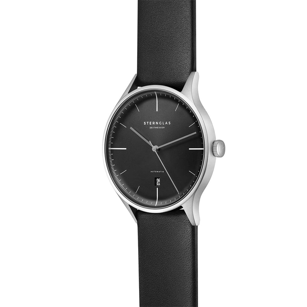 Sternglas ASTHET 40mm Automatic Watch S02-AS11-PR14, Anthracite Silver Dial, Sapphire Crystal, Premium Black Leather Strap, 5 ATM Water Resistant