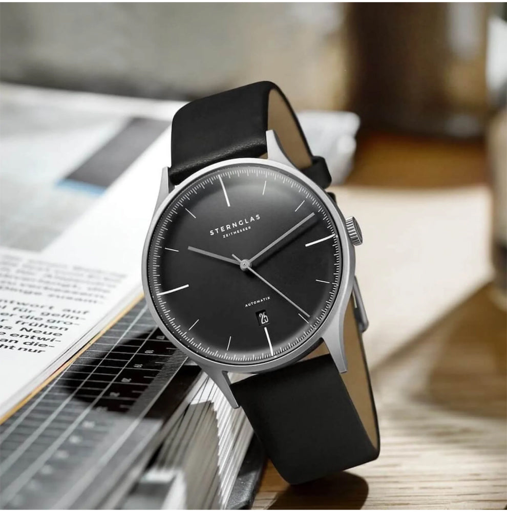 Sternglas ASTHET 40mm Automatic Watch S02-AS11-PR14, Anthracite Silver Dial, Sapphire Crystal, Premium Black Leather Strap, 5 ATM Water Resistant