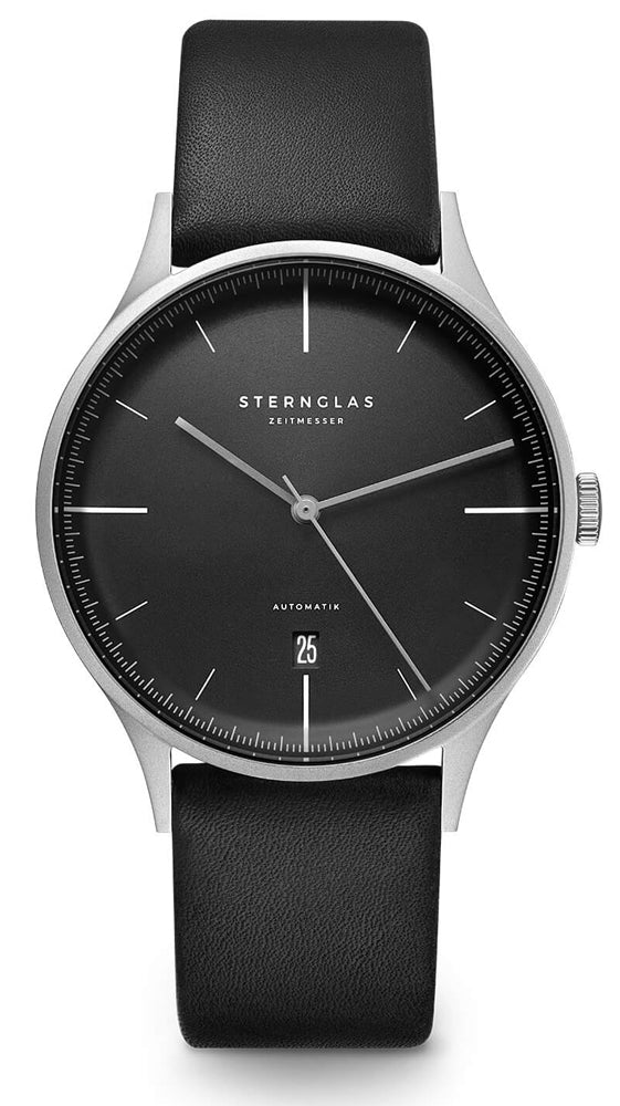 Sternglas ASTHET 40mm Automatic Watch S02-AS11-PR14, Anthracite Silver Dial, Sapphire Crystal, Premium Black Leather Strap, 5 ATM Water Resistant