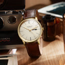 Sternglas BERLIN 38mm Quartz Watch S01-BE14-HE01, Sepia Gold Dial, Sapphire Crystal, Heritage Dark Brown Leather Strap, 5 ATM Water Resistant