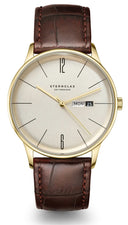 Sternglas BERLIN 38mm Quartz Watch S01-BE14-HE01, Sepia Gold Dial, Sapphire Crystal, Heritage Dark Brown Leather Strap, 5 ATM Water Resistant