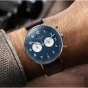 Sternglas Chrono 43mm Quartz Watch S01-CH06-VI11, Midnight Blue Dial, Sapphire Crystal, Vintage Brown Leather Strap, 5 ATM Water Resistant