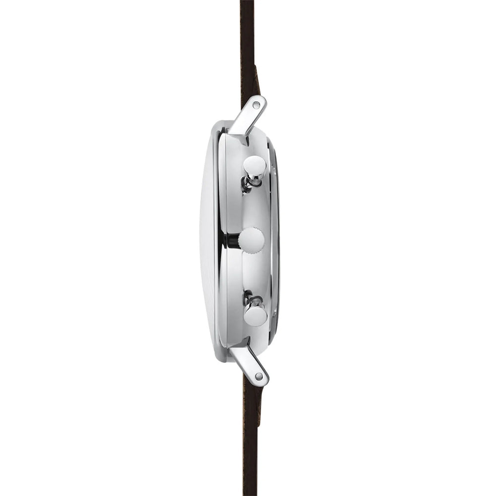 Sternglas Chrono 43mm Quartz Watch S01-CH01-VI14, White-Black Dial, Sapphire Crystal, Vintage Mahogany Leather Strap, 5 ATM Water Resistant