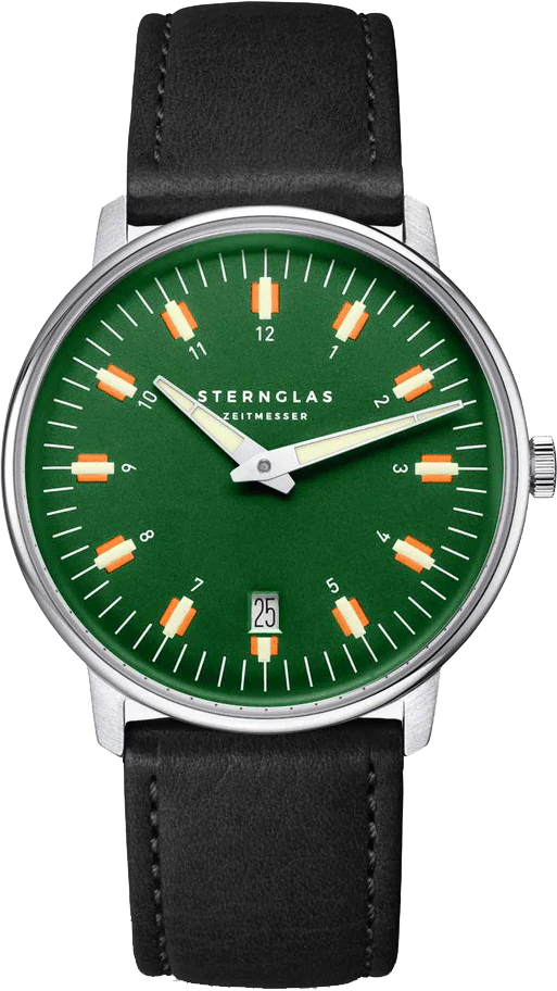 Sternglas EGOR 38mm Quartz Watch S01-EG08-BR02, Dark Green Dial, Sapphire Crystal, Black Bridle Leather Strap, 5 ATM Water Resistant