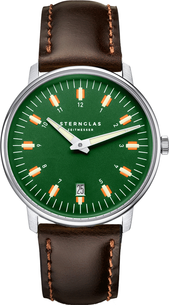 Sternglas EGOR 38mm Quartz Watch S01-EG08-BR03, Dark Green Dial, Sapphire Crystal, Dark Brown Bridle Leather Strap, 5 ATM Water Resistant