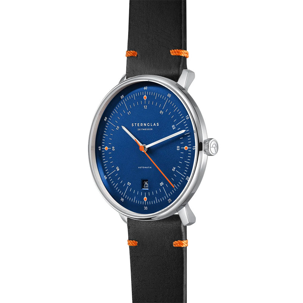 Sternglas HAMBURG AUTOMATIK EDITION KÜSTE 42mm Automatic Watch S02-HHK06-EB05, Dark Blue Silver Dial, Sapphire Crystal, Black Leather Strap, 5 ATM Water Resistant