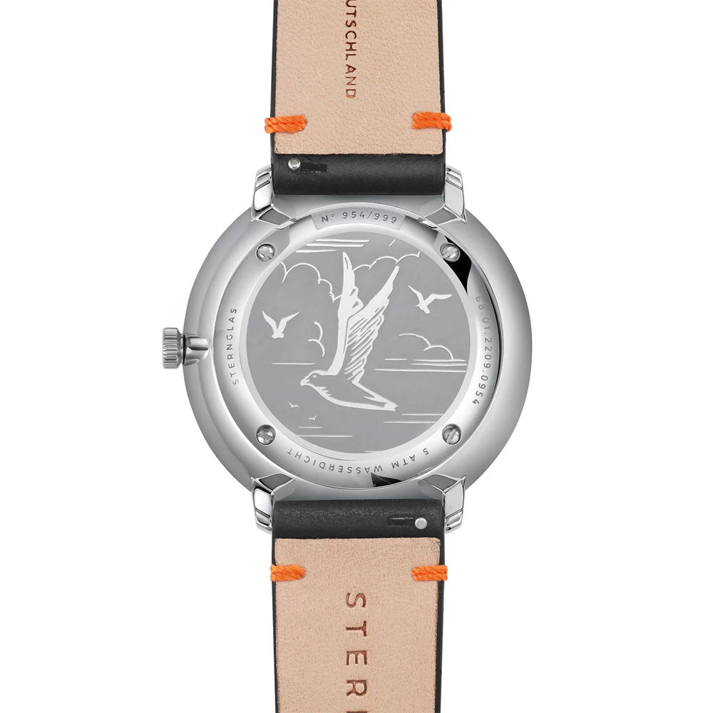 Sternglas HAMBURG AUTOMATIK EDITION KÜSTE 42mm Automatic Watch S02-HHK06-EB05, Dark Blue Silver Dial, Sapphire Crystal, Black Leather Strap, 5 ATM Water Resistant