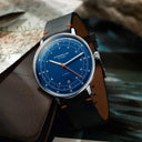 Sternglas HAMBURG AUTOMATIK EDITION KÜSTE 42mm Automatic Watch S02-HHK06-EB05, Dark Blue Silver Dial, Sapphire Crystal, Black Leather Strap, 5 ATM Water Resistant