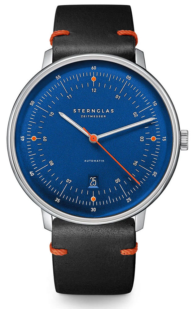 Sternglas HAMBURG AUTOMATIK EDITION KÜSTE 42mm Automatic Watch S02-HHK06-EB05, Dark Blue Silver Dial, Sapphire Crystal, Black Leather Strap, 5 ATM Water Resistant